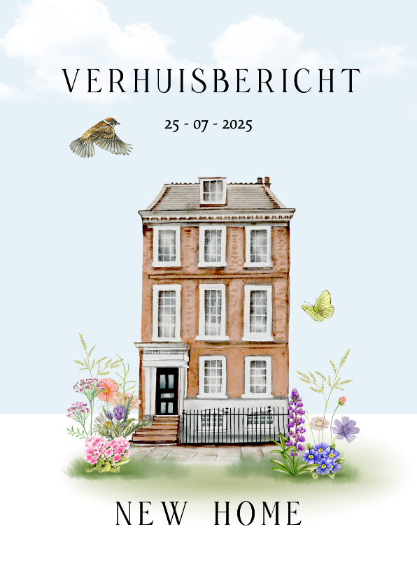Verhuiskaart leuke woning bloemen - Verhuiskaarten Verhuiskaarten - Verhuiskaart leuke woning bloemen