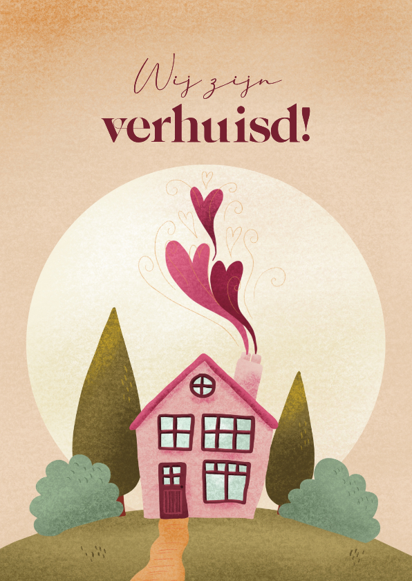 Verhuiskaarten - Verhuiskaart met huis en hartjes voor adreswijziging