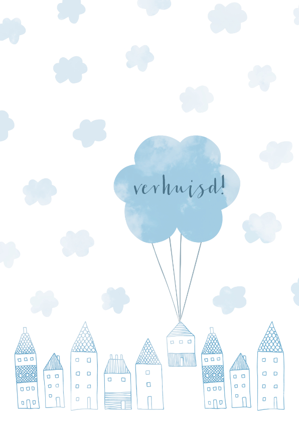 Verhuiskaart met huisjes en wolken - Verhuiskaarten Verhuiskaarten - Verhuiskaart met huisjes en wolken