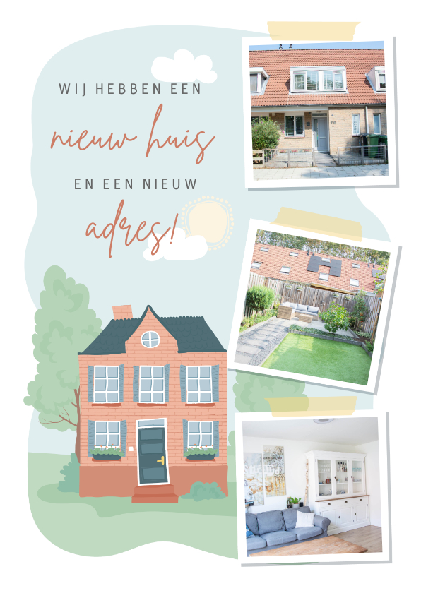 Verhuiskaarten - Verhuiskaart met illustratie van een huis en fotocollage