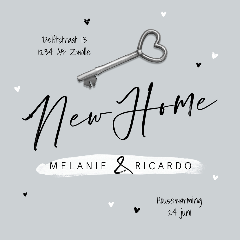 Verhuiskaart new home foto sleutel hartjes samenwonen - Verhuiskaarten Verhuiskaarten - Verhuiskaart new home foto sleutel hartjes samenwonen