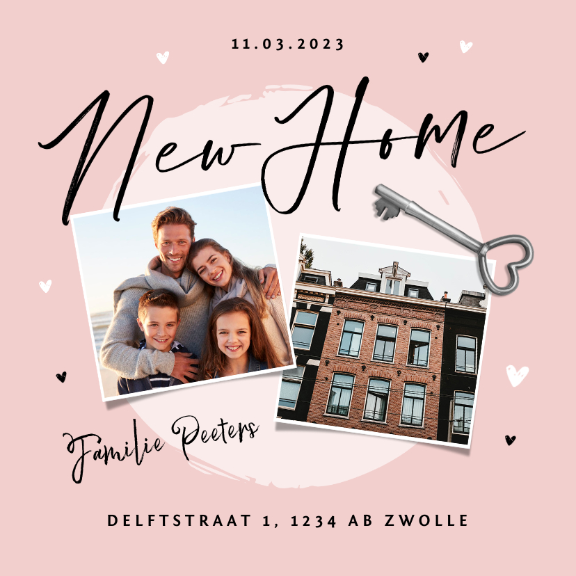 Verhuiskaarten - Verhuiskaart new home foto sleutel hartjes