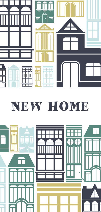 Verhuiskaarten - Verhuiskaart 'NEW HOME' met geïllustreerde huizen