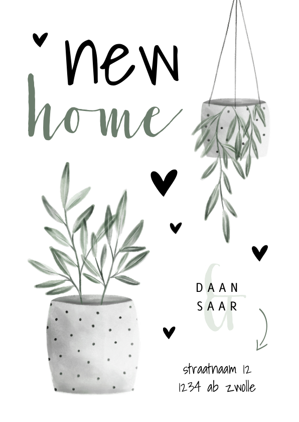Verhuiskaarten - Verhuiskaart new home met planten en hartjes