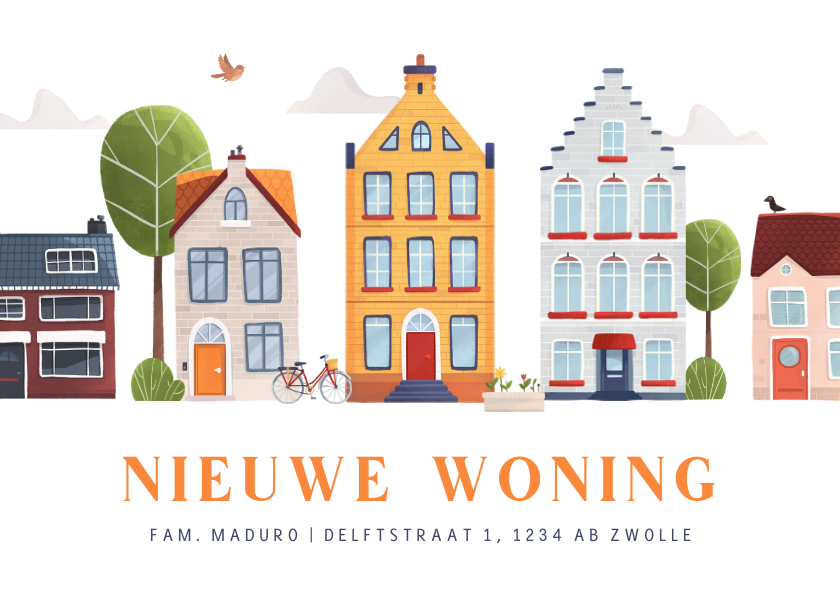 Verhuiskaarten - Verhuiskaart nieuwe woning huisjes vrolijk Nederland