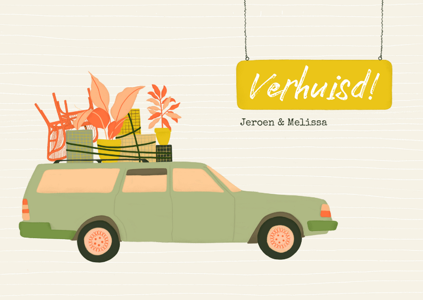 Verhuiskaart - Oldtimer met inboedel - Verhuiskaarten Verhuiskaarten - Verhuiskaart - Oldtimer met inboedel