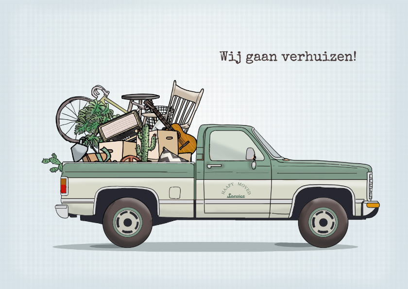 Verhuiskaarten - Verhuiskaart pickup groenblauw