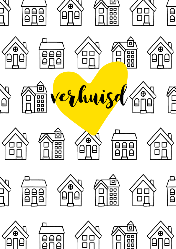 Verhuiskaarten -  Verhuiskaart rechthoekig met getekende zwart-witte huisjes