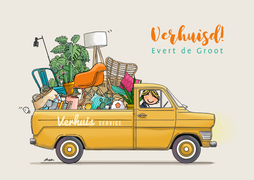 Verhuiskaarten - Verhuiskaart retrobus pick-up kleurrijk
