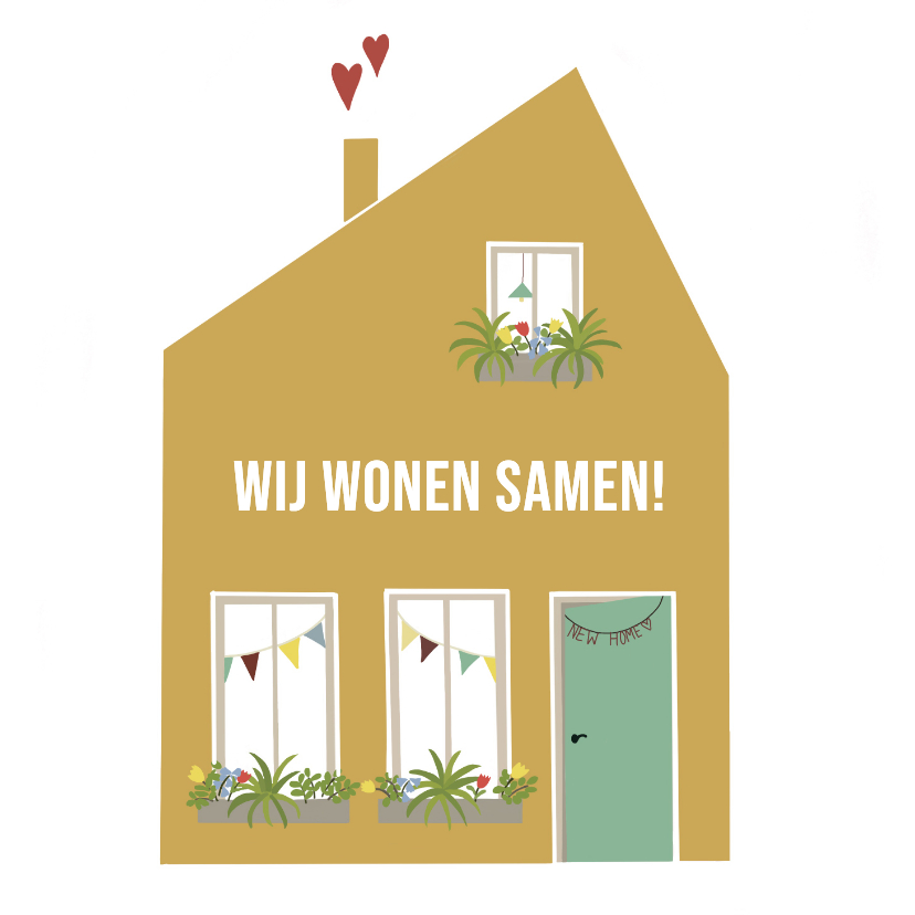 Verhuiskaarten - Verhuiskaart Samenwonen Huis met hartjes