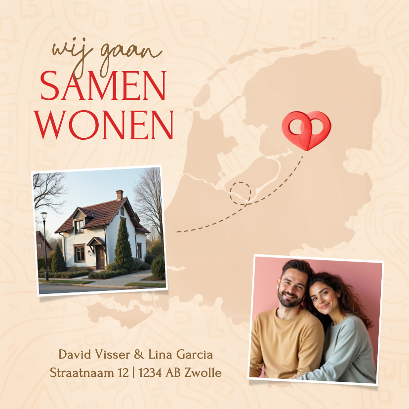 Verhuiskaarten - Verhuiskaart samenwonen nederland locatie pin hartje foto's