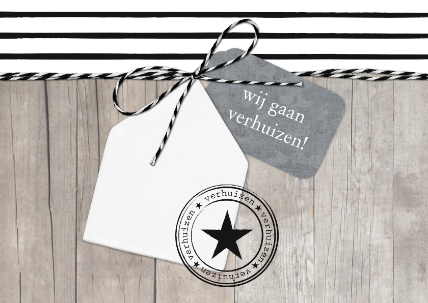 Verhuiskaart Strepen Hout Huisje Label L - Verhuiskaarten Verhuiskaarten - Verhuiskaart Strepen Hout Huisje Label L