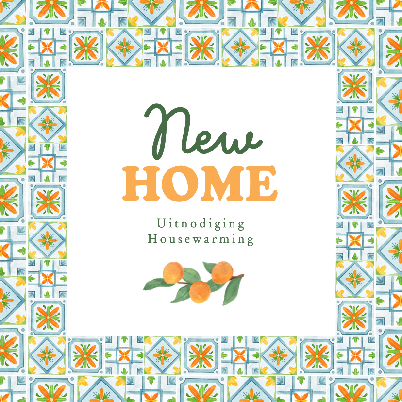 Verhuiskaart uitnodiging housewarming mediterrane tegeltjes - Verhuiskaarten Verhuiskaarten - Verhuiskaart uitnodiging housewarming mediterrane tegeltjes