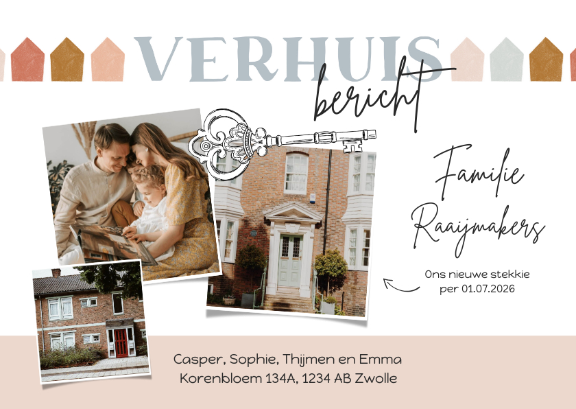 Verhuiskaarten - Verhuiskaart verhuisbericht met foto's en sleutel