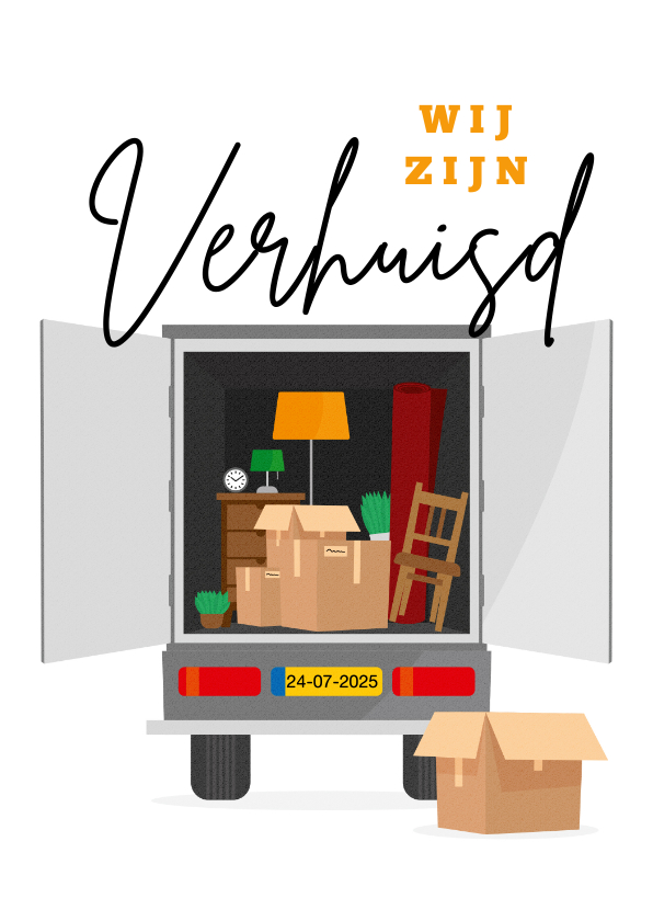 Verhuiskaarten - Verhuiskaart verhuiswagen illustratie dozen spullen