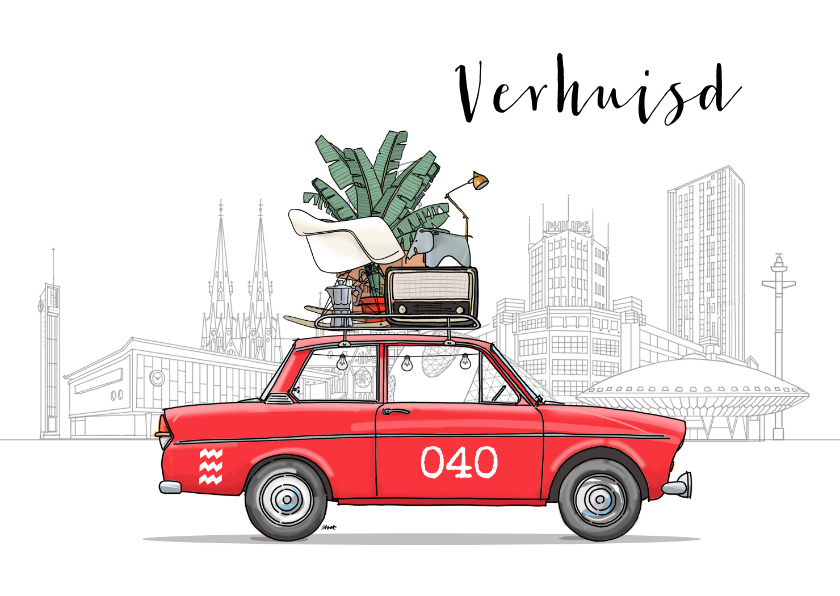 Verhuiskaarten - Verhuiskaart vintage auto met Eindhoven