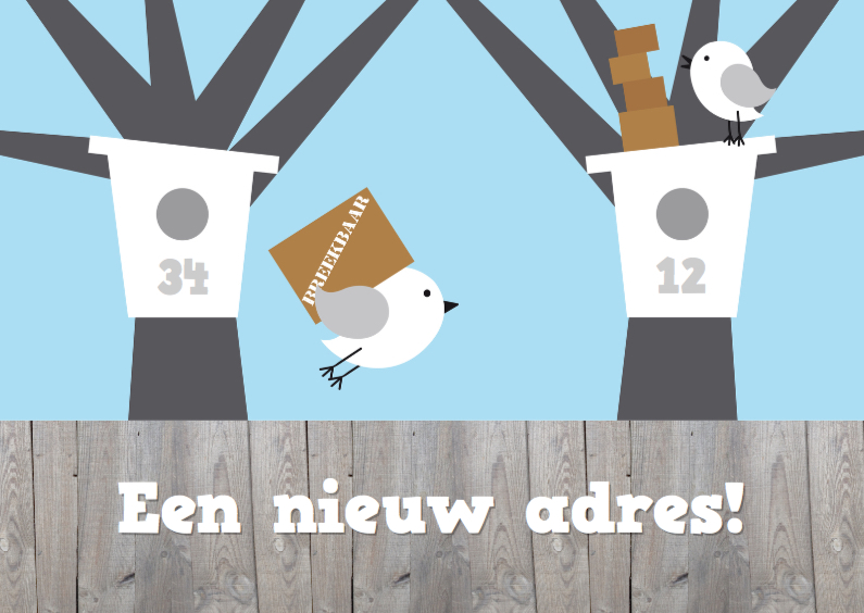 Verhuiskaart vogelhuisjes - Verhuiskaarten Verhuiskaarten - Verhuiskaart vogelhuisjes