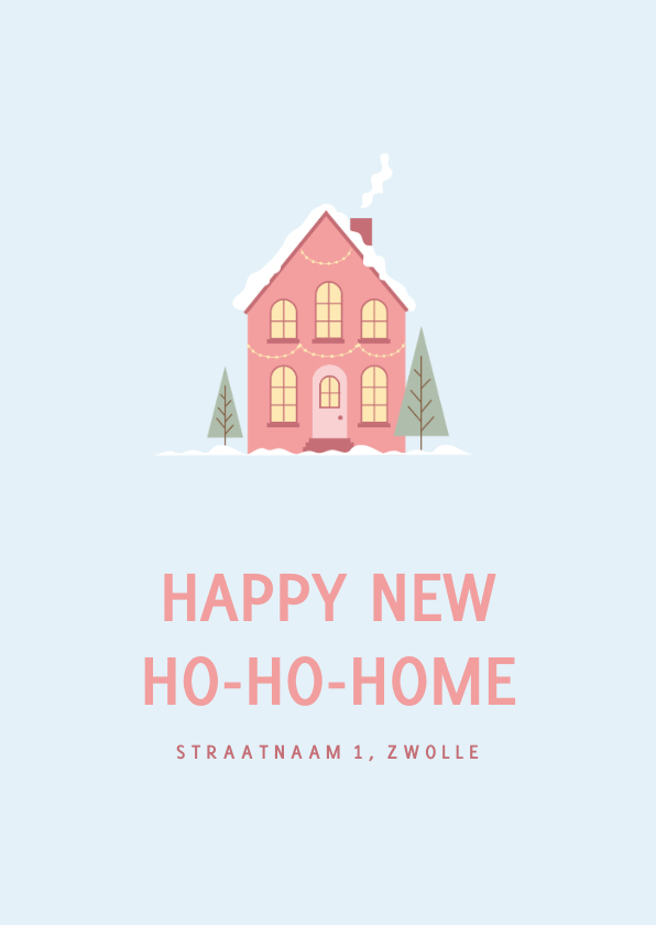 Verhuiskaarten - Verhuiskaart voor de kerstperiode met roze huisje