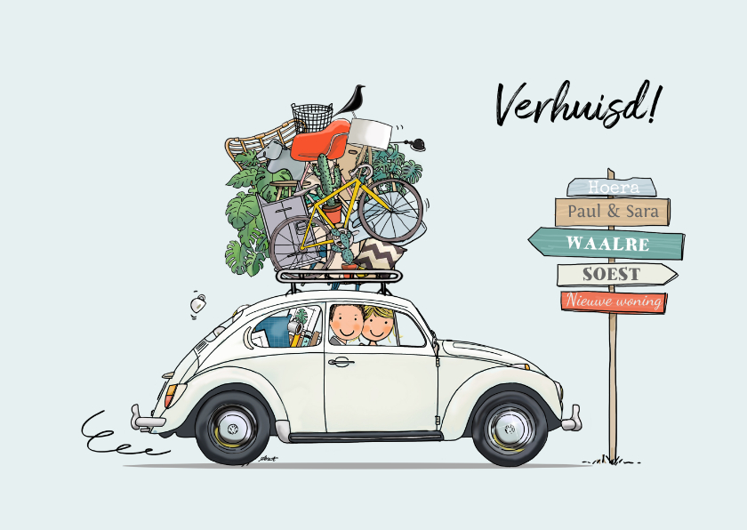 Verhuiskaarten - Verhuiskaart VW kever grijs