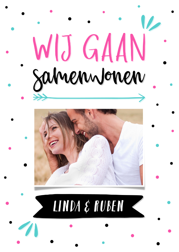Verhuiskaart Wij gaan samenwonen met eigen foto en namen - Verhuiskaarten Verhuiskaarten - Verhuiskaart Wij gaan samenwonen met eigen foto en namen
