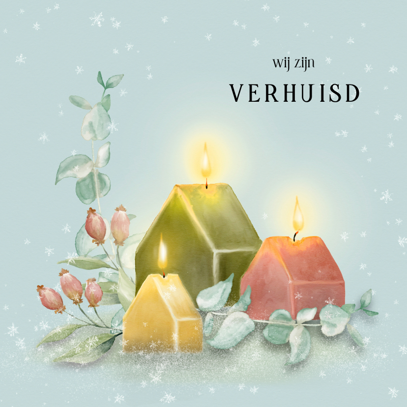 Verhuiskaarten - Verhuiskaart winters met huisjeskaarsen