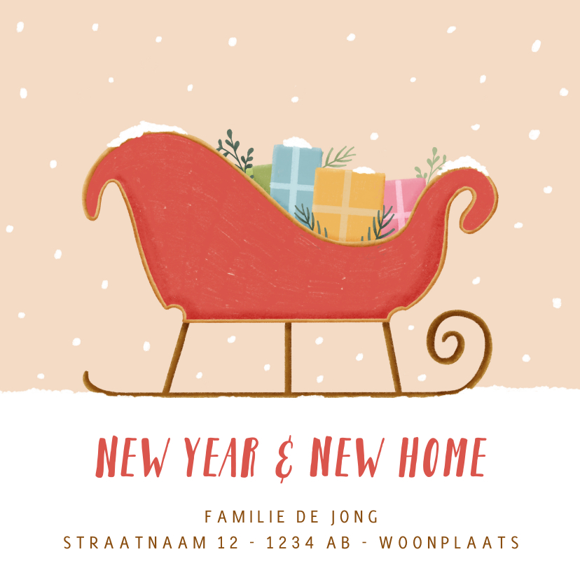 Verhuiskaartje kerst met arrenslee new year new home - Verhuiskaarten Verhuiskaarten - Verhuiskaartje kerst met arrenslee new year new home