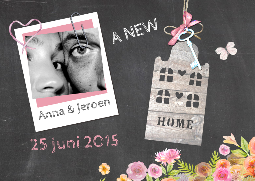Verhuizen schoolbord huisje - Verhuiskaarten Verhuiskaarten - Verhuizen schoolbord huisje