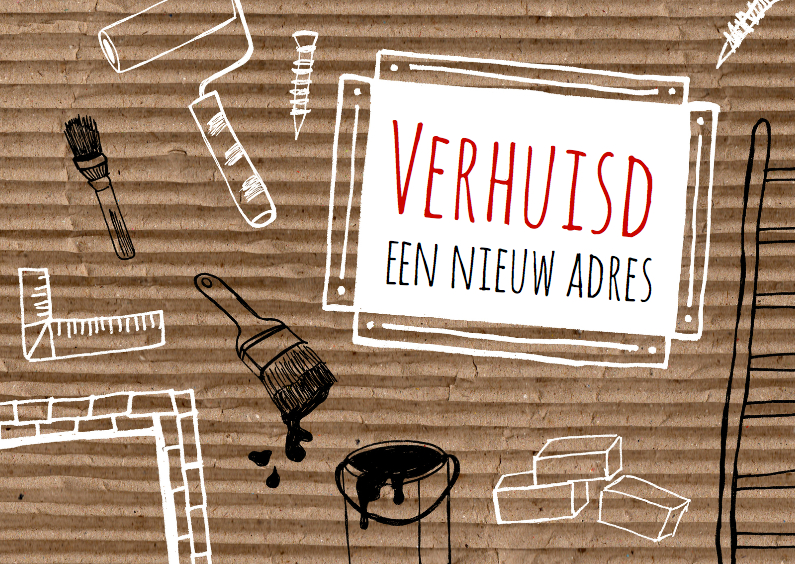 Zwartwit klus tekeningen - Verhuiskaarten Verhuiskaarten - Zwartwit klus tekeningen
