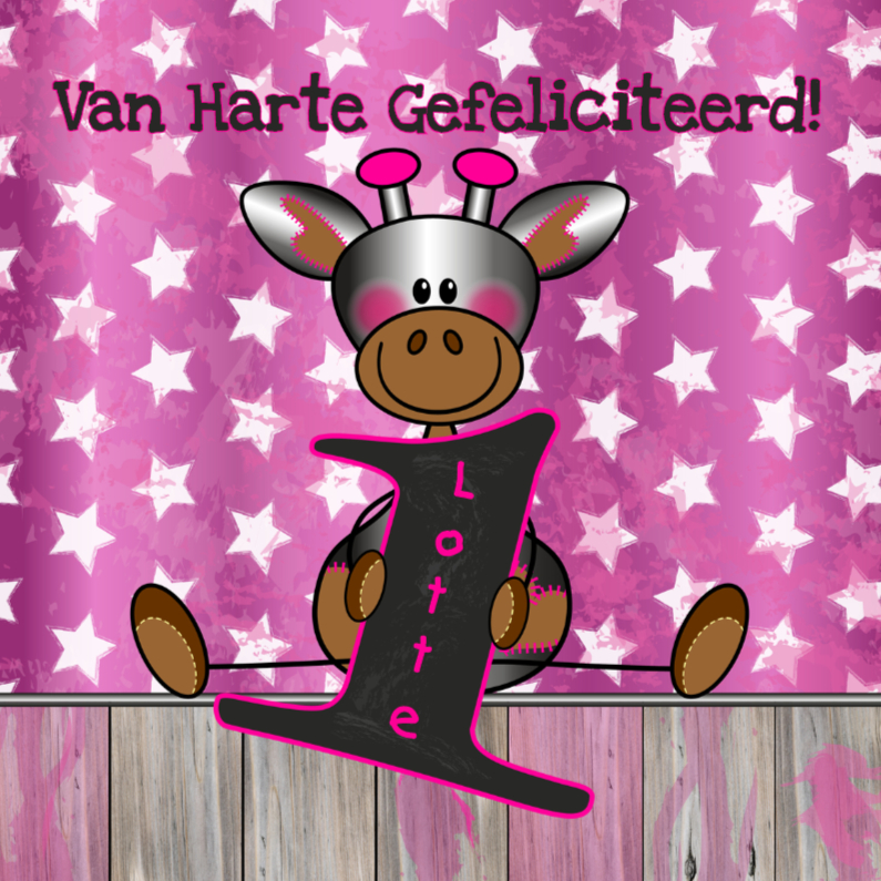 Verjaardagskaarten - 1 jaar! meisje Giraffe