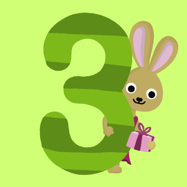 Verjaardagskaarten - 3 jaar verjaardag konijn
