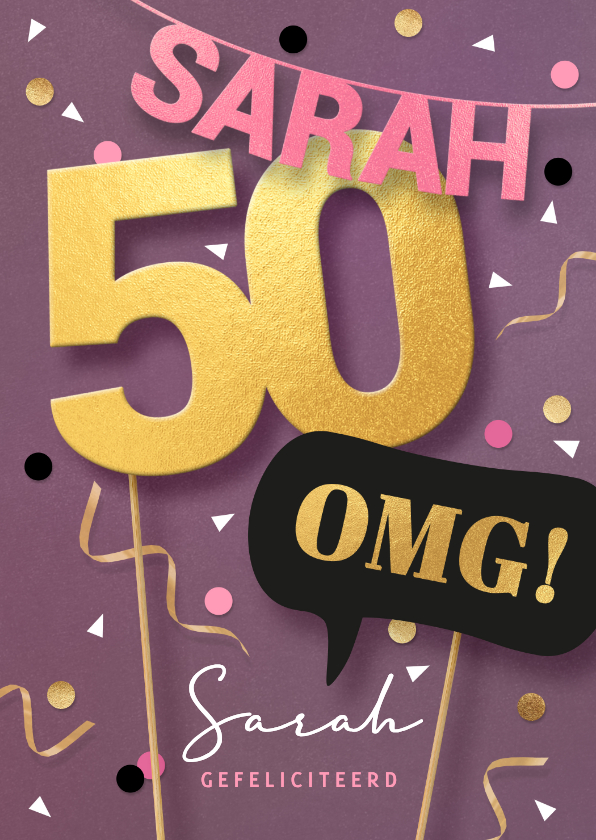 50 jaar verjaardagskaart Sarah vrouw - Verjaardagskaarten Verjaardagskaarten - 50 jaar verjaardagskaart Sarah vrouw
