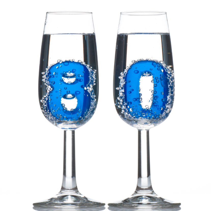 Verjaardagskaarten - 80 in champagne glazen
