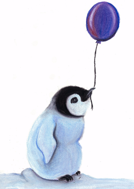 Babypinguin met ballon1 - Verjaardagskaarten Verjaardagskaarten - Babypinguin met ballon1