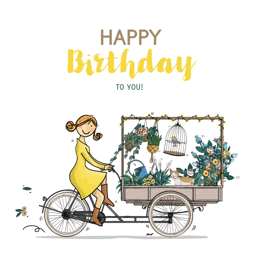 Verjaardagskaarten - Bakfiets met bloemen