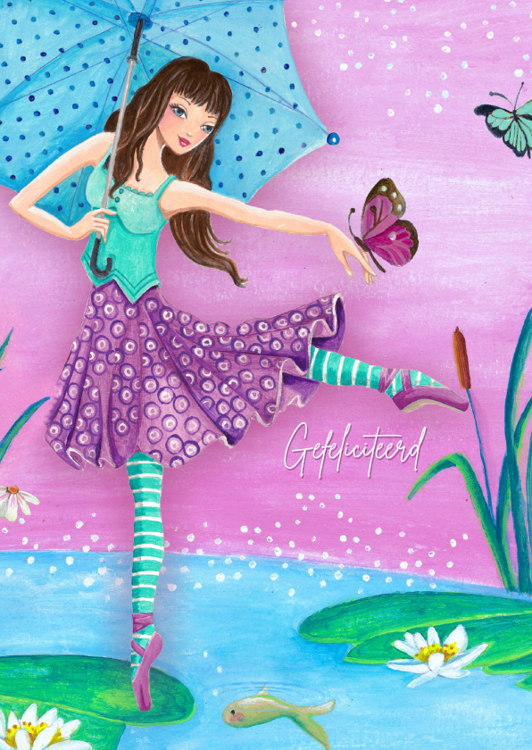 Verjaardagskaarten - Ballerina ballet vlinder jarig