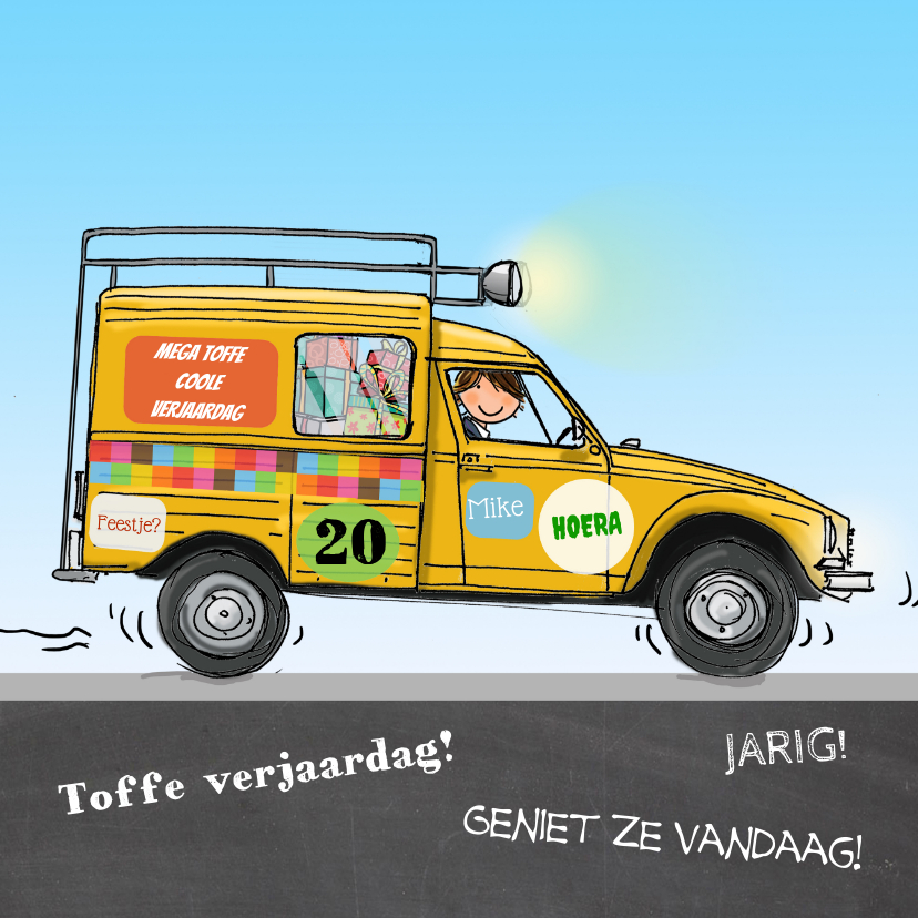 Verjaardagskaarten - Besteleend geel met teksten