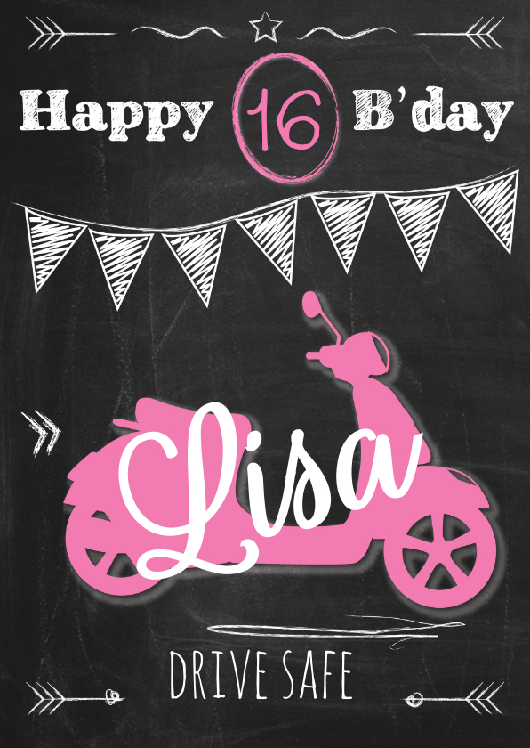 Verjaardagskaarten - Birthday scooter 16 meisje-ByF