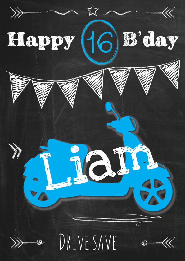Verjaardagskaarten - Birthday scooter man 16-ByF