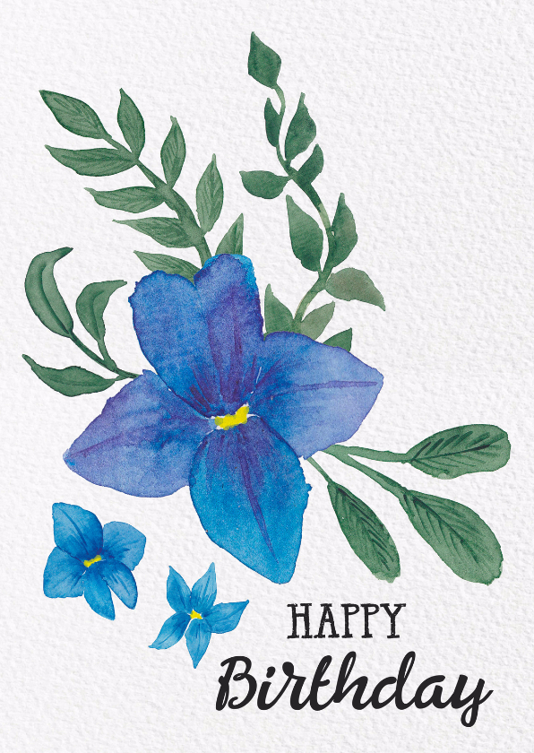 Blauwe bloemen felicitatie - Verjaardagskaarten Verjaardagskaarten - Blauwe bloemen felicitatie