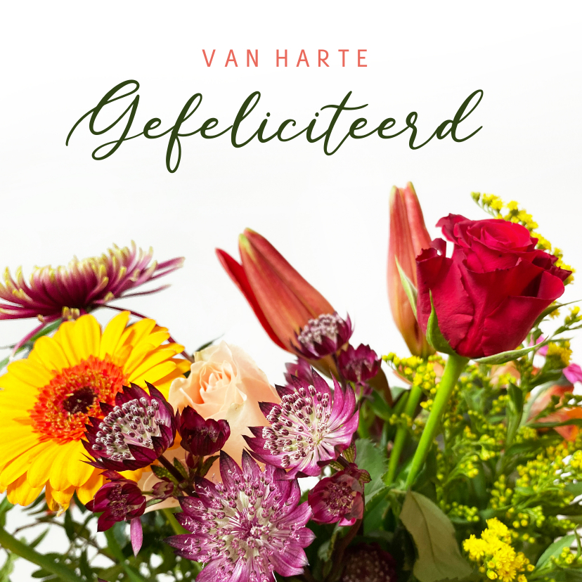 Verjaardagskaarten - Bloemen verjaardagskaart met klassiek boeket en tekst