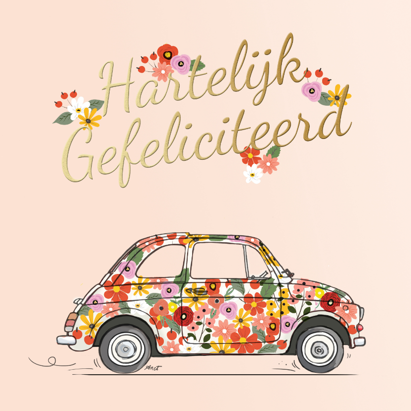 Bloemenauto - Verjaardagskaarten Verjaardagskaarten - Bloemenauto