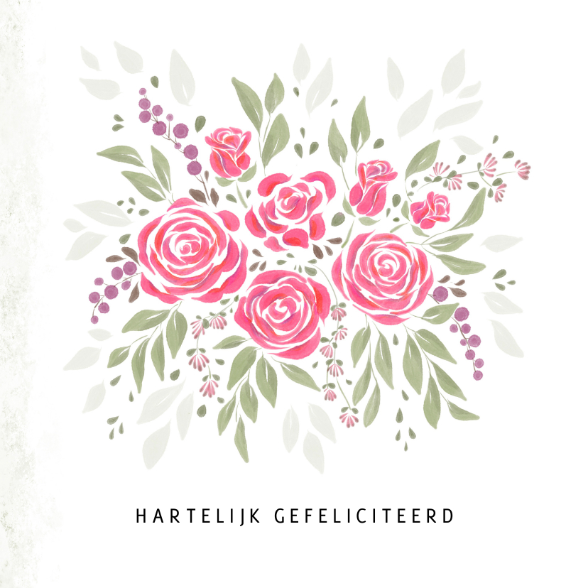 Verjaardagskaarten - Boeket bloemen met roze rozen