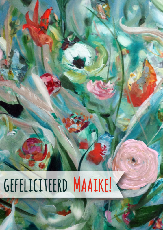 Boeket schilderij lint -rh - Verjaardagskaarten Verjaardagskaarten - Boeket schilderij lint -rh
