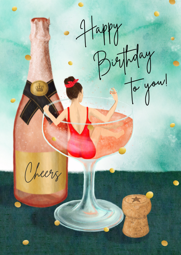 Verjaardagskaarten - Champagne bad verjaardagkaart 