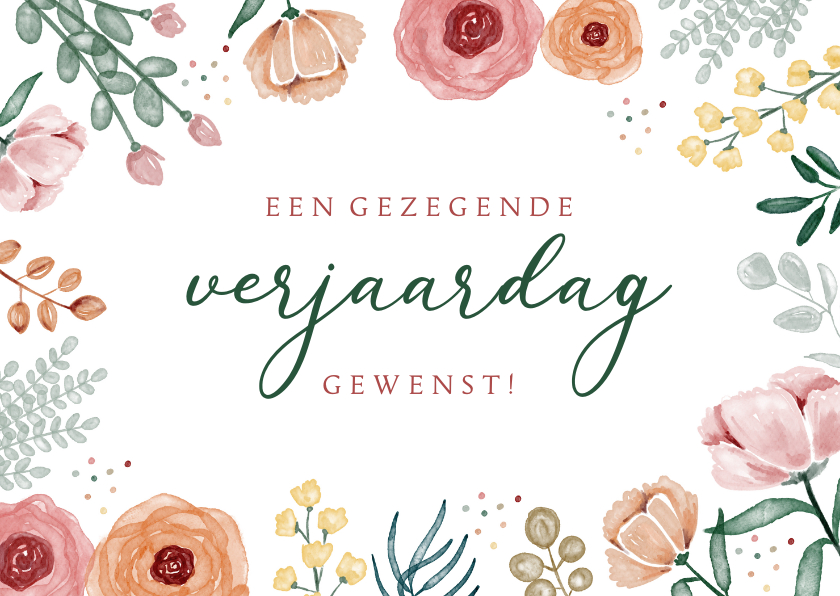 Verjaardagskaarten - Christelijke verjaardagskaart bloemen waterverf liefdevol