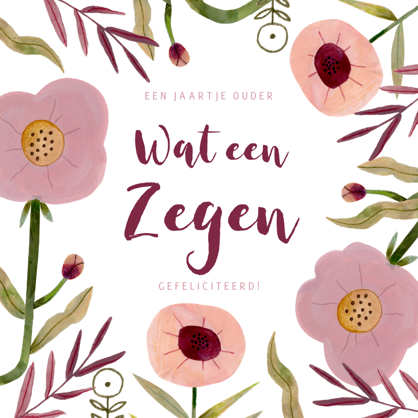 Verjaardagskaarten - Christelijke verjaardagskaart wat een zegen roze bloemen