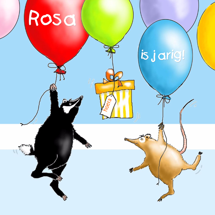 Das en vriend met ballonnen - Verjaardagskaarten Verjaardagskaarten - Das en vriend met ballonnen
