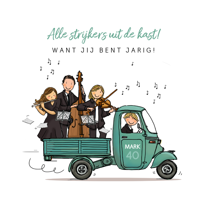 Driewieler met orkest - Verjaardagskaarten Verjaardagskaarten - Driewieler met orkest