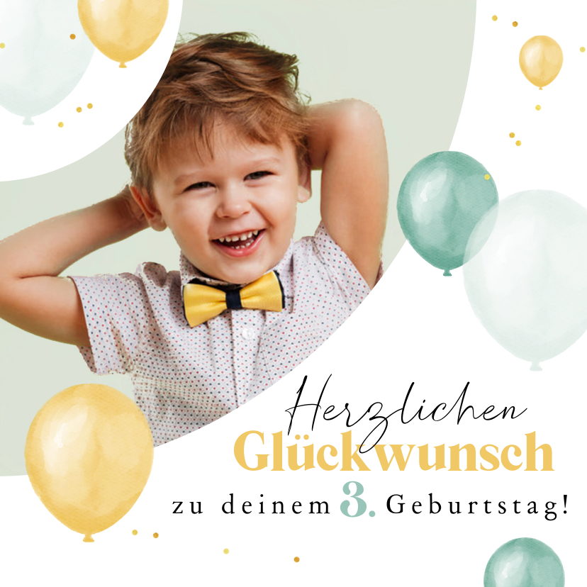 Verjaardagskaarten - Duitse verjaardagskaart met ballonnen voor een jongen