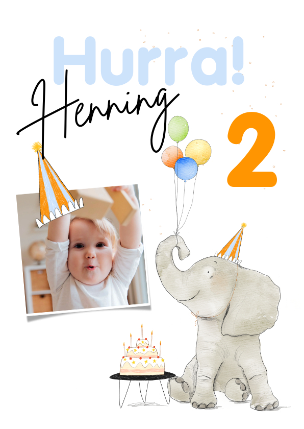 Verjaardagskaarten - Duitse verjaardagskaart met een olifant en ballonnen